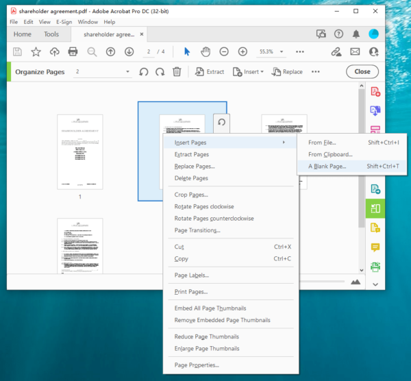 add blank page to pdf adobe