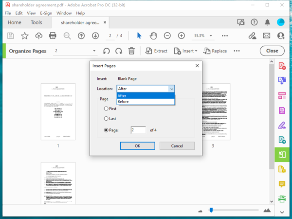 add blank page to pdf adobe