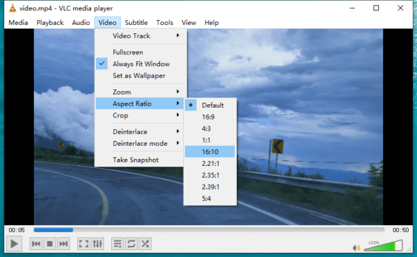 change aspect ratio vlc