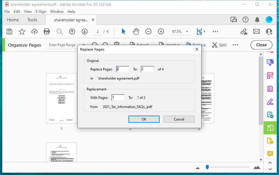 how to replace one page in a pdf document