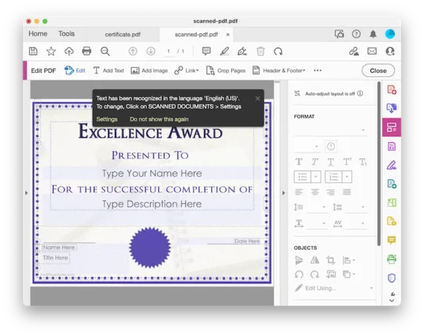 edit certificate adobe 2