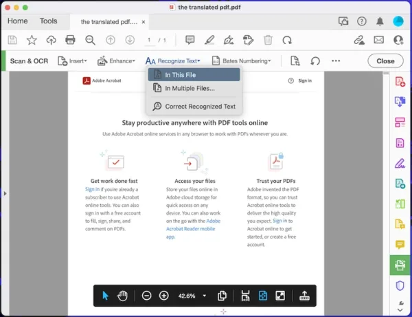 translate scanned pdf adobe 2