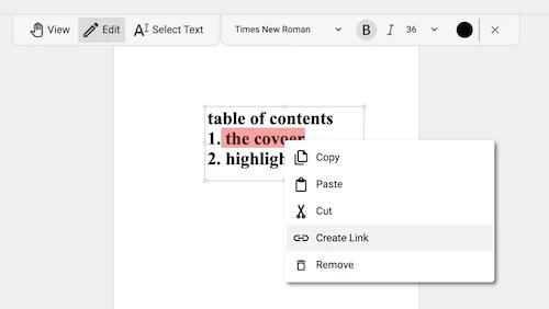 create pdf table contents online 3